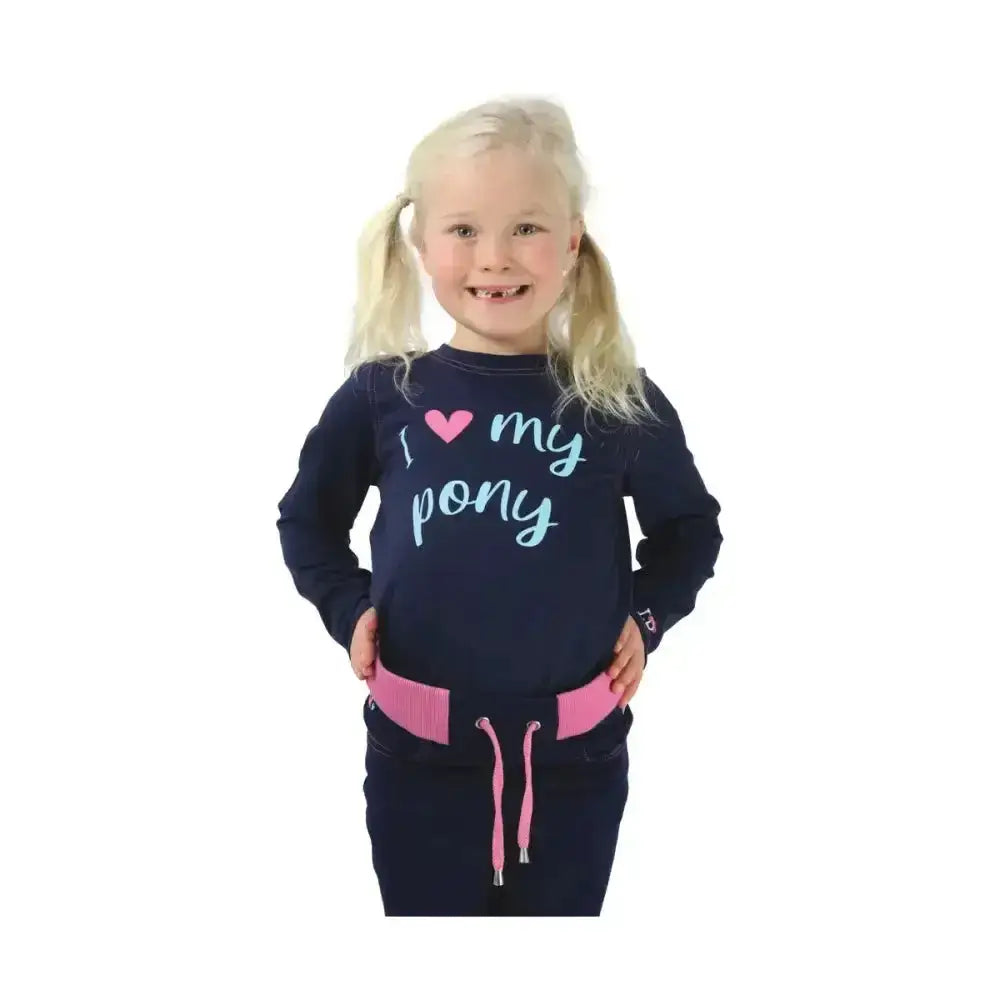 Navy blue long sleeve t-shirt from pony collection long sleeve with pink trim and light blue i love my pony graphic
