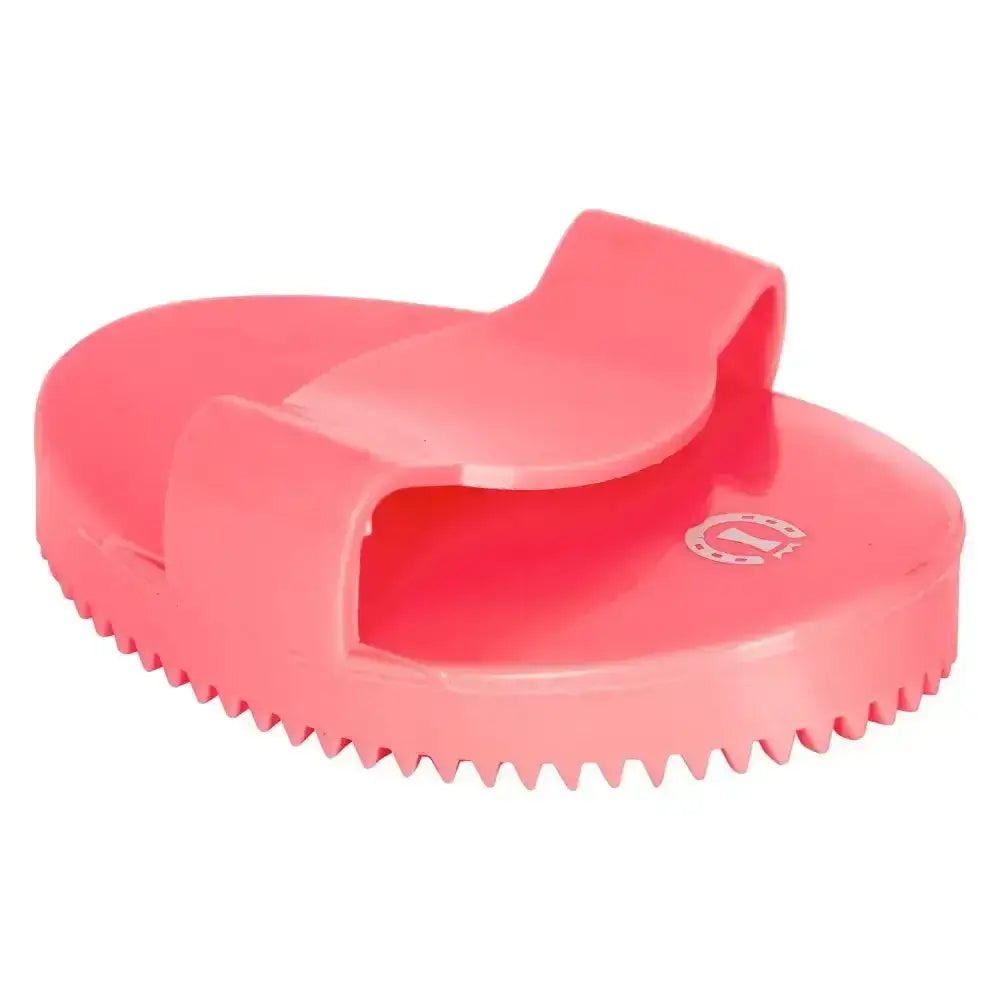 Pink plastic imperial riding curry comb soft with textured serrated edge and handle grip for easy grooming