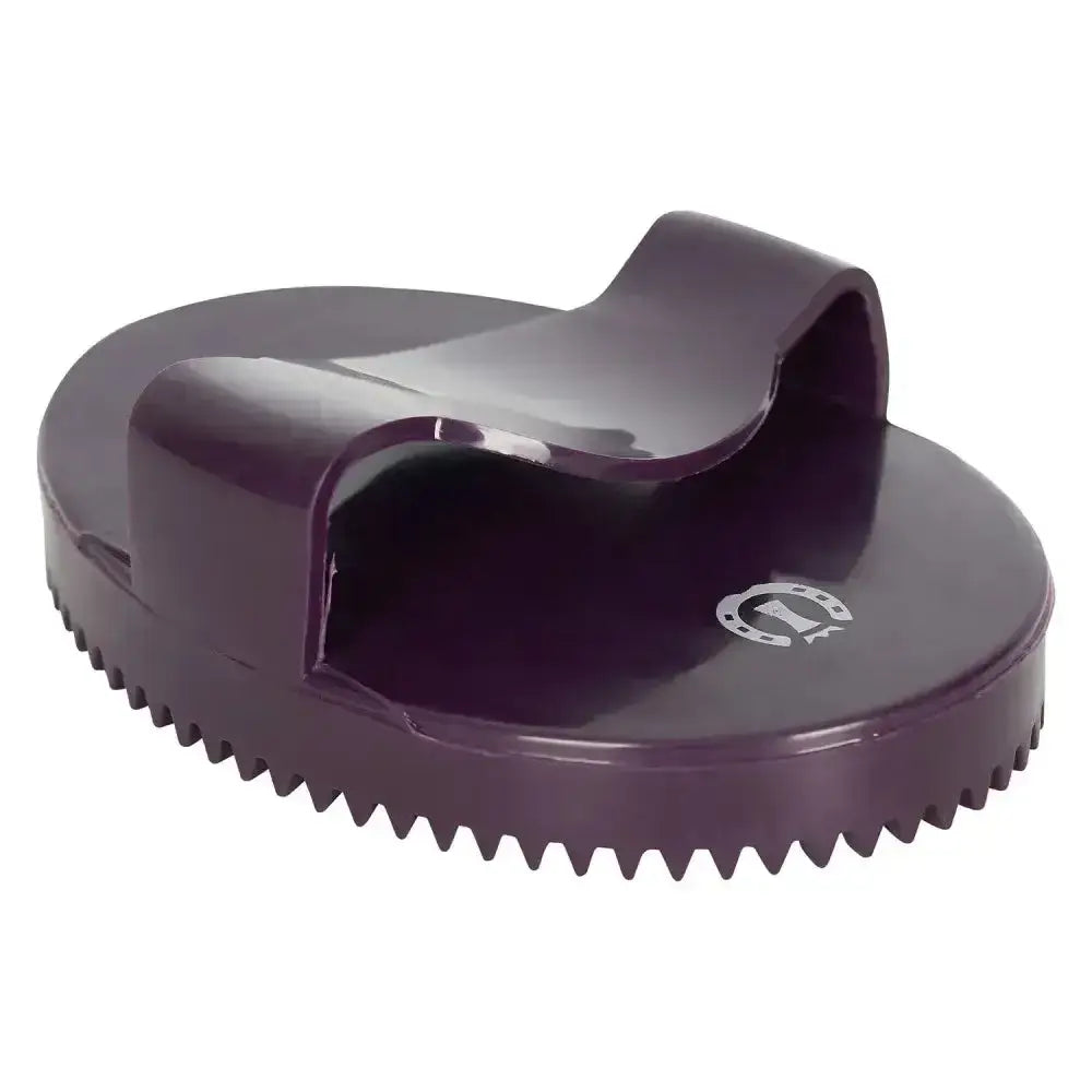 Purple plastic imperial riding curry comb soft with handle and serrated edge for gentle grooming