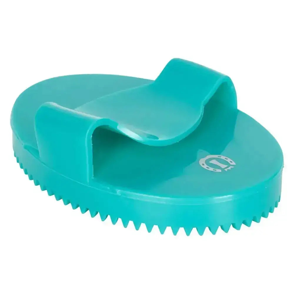 Teal plastic imperial riding curry comb soft with handle and serrated edge for easy horse grooming