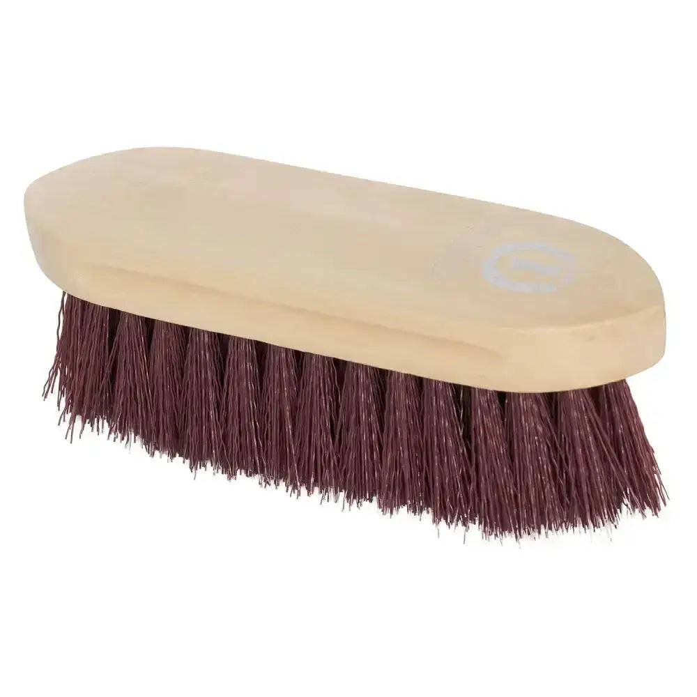 Beige wooden-handled imperial riding dandy brush with dense dark maroon bristles impulz hard brush