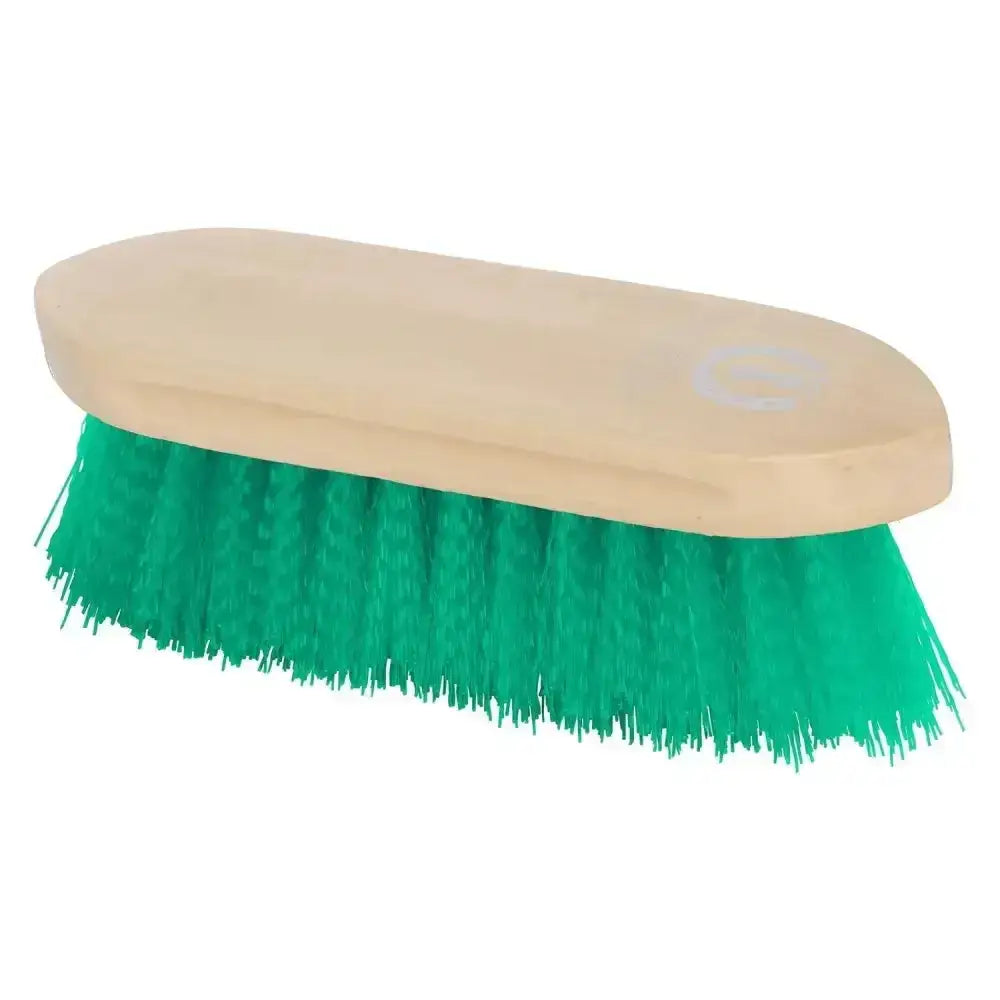 Imperial riding dandy brush with a wooden back and vibrant green bristles sturdy oval impulz hard brush