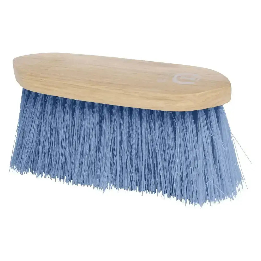 Blue synthetic bristle imperial riding dandy brush with long hair and wooden handle for grooming horses