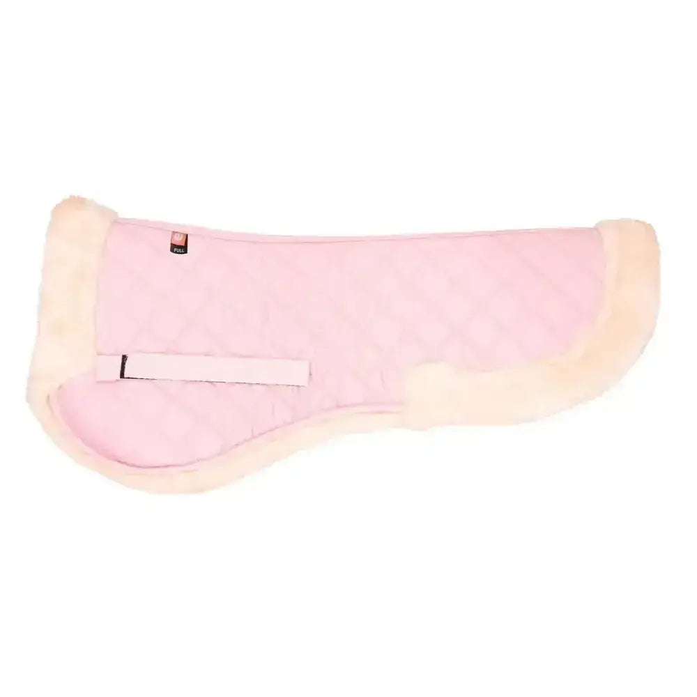 Pink imperial riding half pad fur star with cream fleece trim and white strap for extra comfort