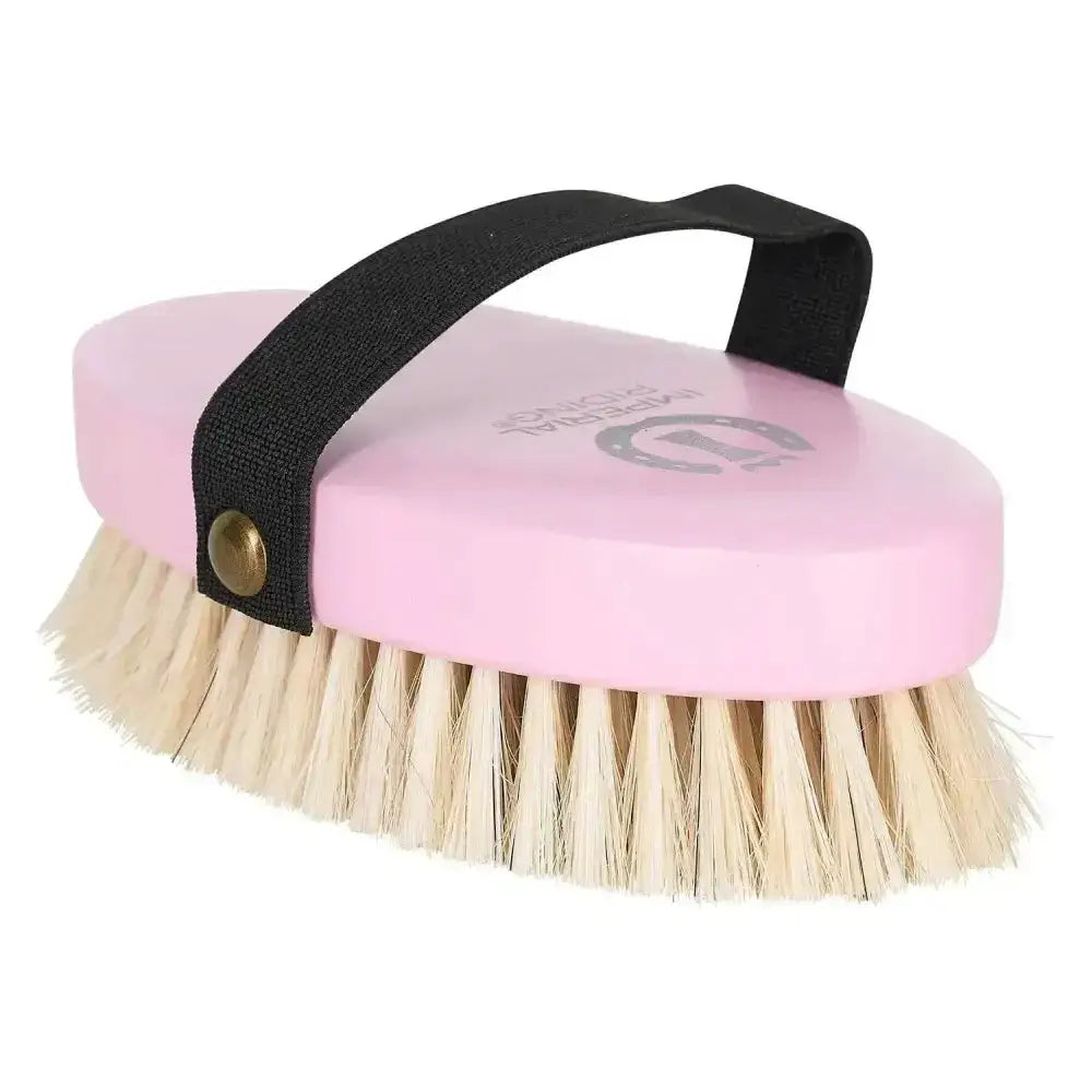 Imperial riding head pink riding head brush with natural horse hair bristles and black strap for grooming horses