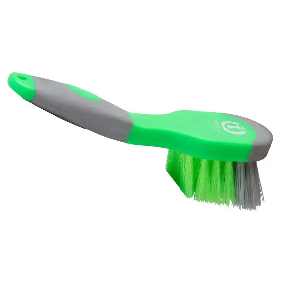 Imperial riding hoof brush irhgrip with green and gray dual-sided handled hoof brush featuring bright and dark bristles