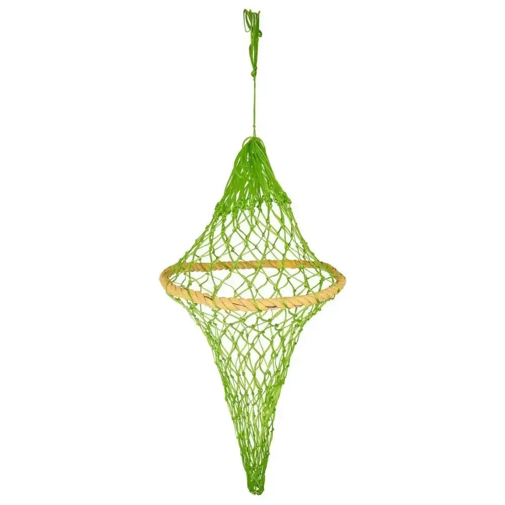 Bright green woven imperial riding irheasyfill haynet with natural wood ring for easy hay feeding