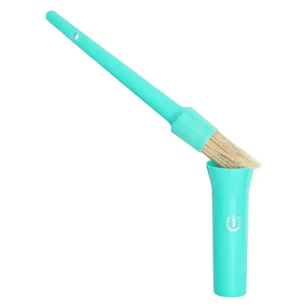 Turquoise imperial riding irhhoof oil brush with natural bristles and matching protective cover for horse grooming