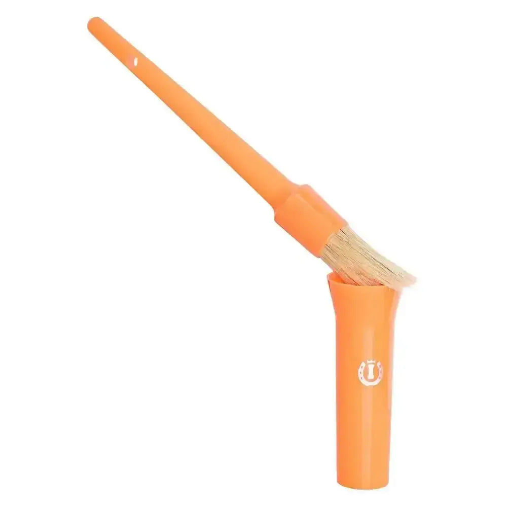 Orange plastic imperial riding irhhoof oil brush with natural bristles for cleaning and detailing small containers