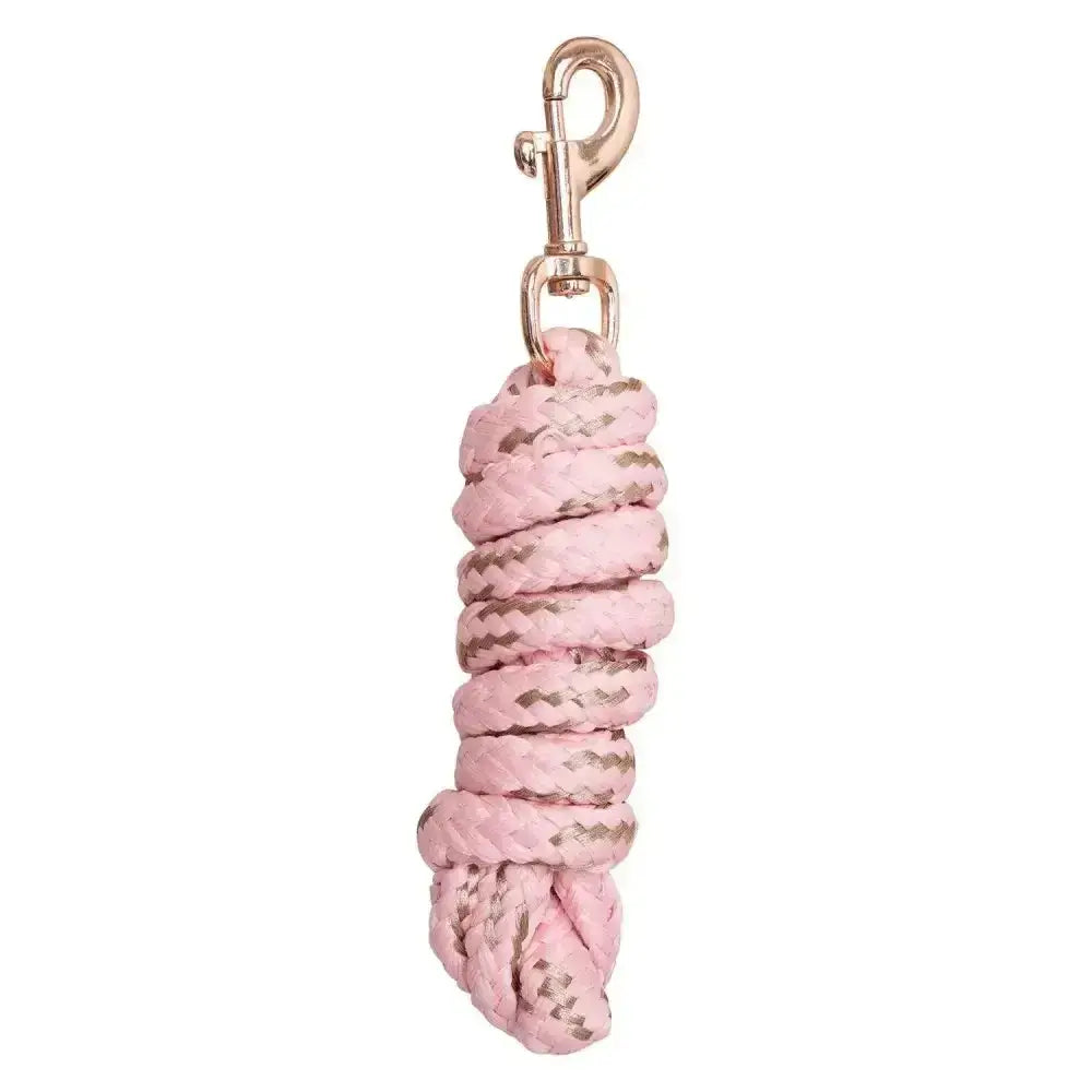 Imperial riding lead rope irhgo in pink with metallic flecks coiled and attached to rose gold irhgo star snap clip