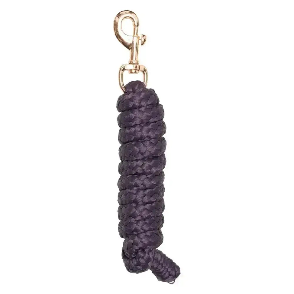 Dark purple imperial riding lead nylon rope with gold-toned trigger hook snap for secure horse handling