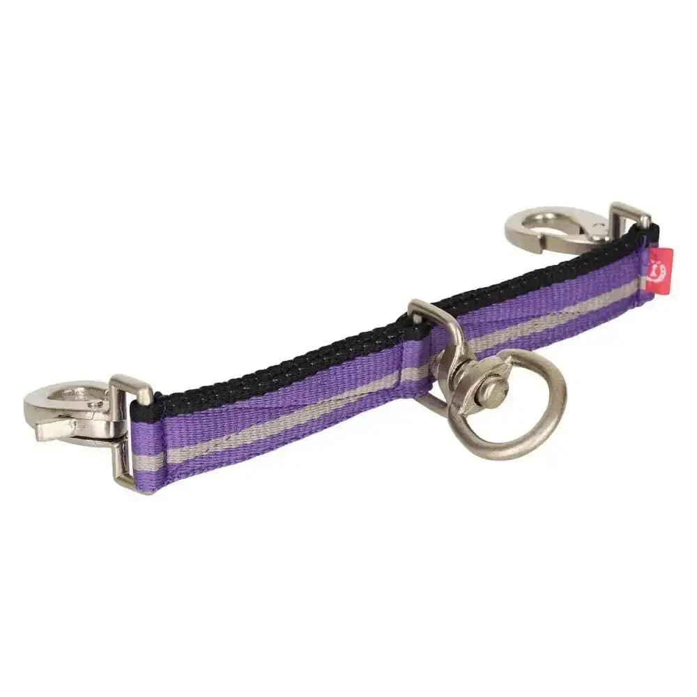 Imperial riding lunging girth bit strap in purple and gray striped nylon with silver metal hardware for lunging use