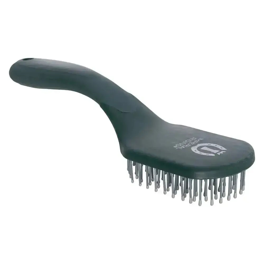 Dark green imperial riding mane and tail brush irhboomerang with silver metal bristles and horseshoe logo