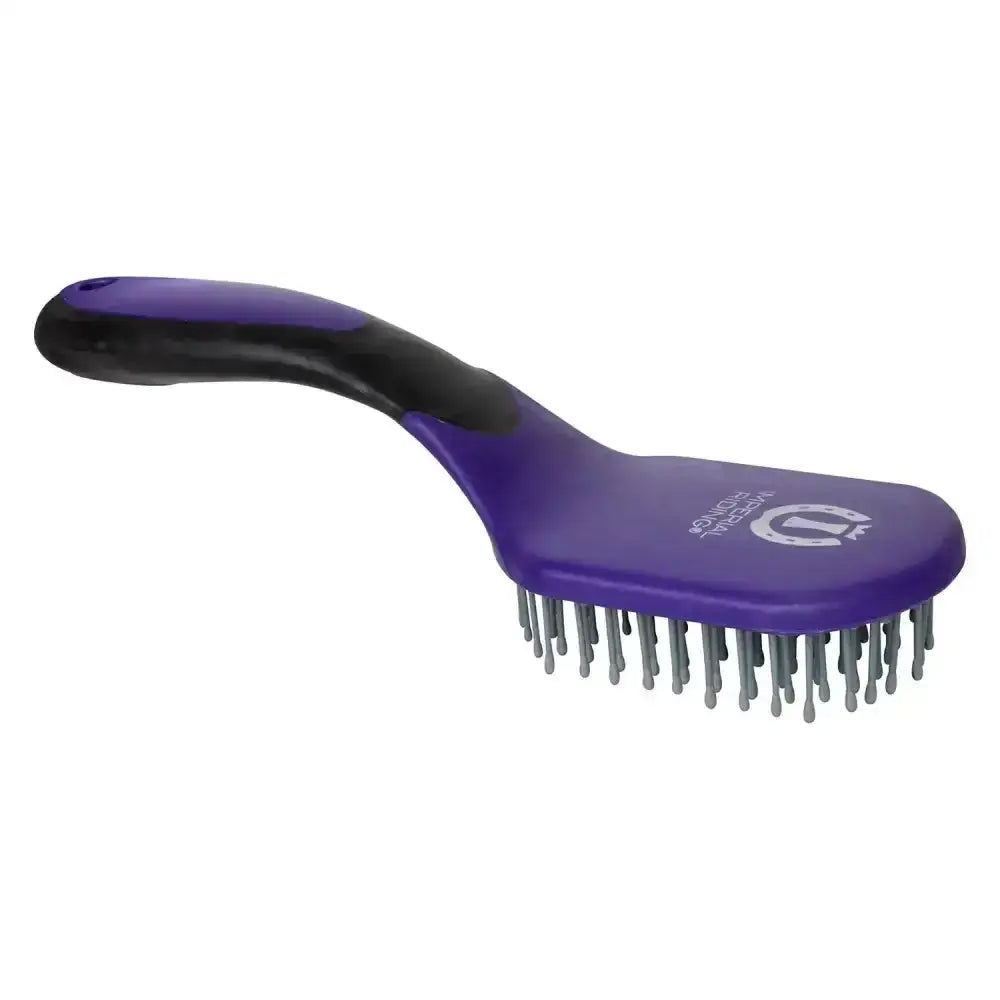 Imperial riding mane and tail brush irhboomerang with purple black ergonomic handle and metallic bristles