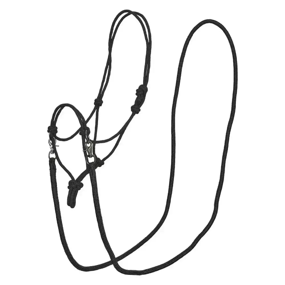 Black braided imperial riding rope headcollar with metal hardware strong halter rope for riding use