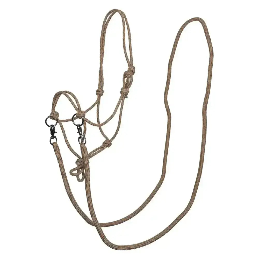 Tan braided rope riding rope headcollar with metal hardware from imperial riding strong halter rope cappuccino
