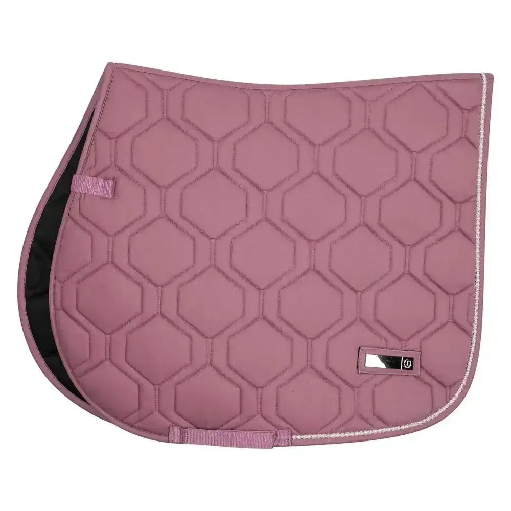 A soft pink imperial riding saddlepad irhlovely pearl quilted saddlepad with hexagonal pattern and silver stitching