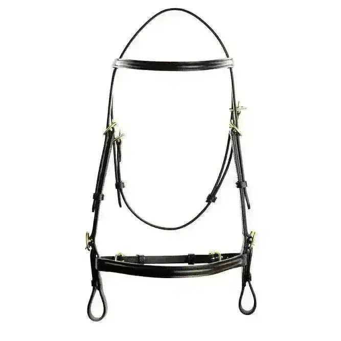 Black leather english leather headcollar with brass hardware in a classic leather headcollar style bridle