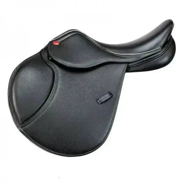 Black leather john whitaker barnsley pony saddle with smooth contoured design and subtle stitching details