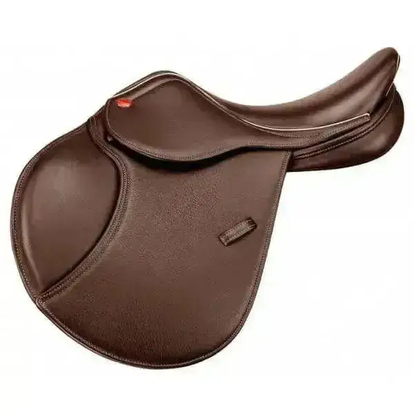 Brown leather english john whitaker barnsley pony saddle with smooth contoured design and subtle stitching details