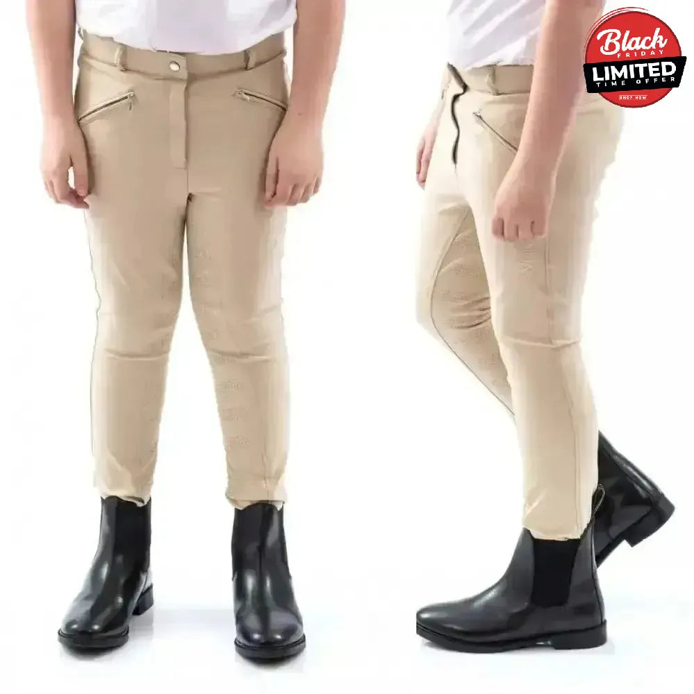 John Whitaker Miami Kids Breeches With Full Silicone Seat - B142K 5-6 Years White Breeches
