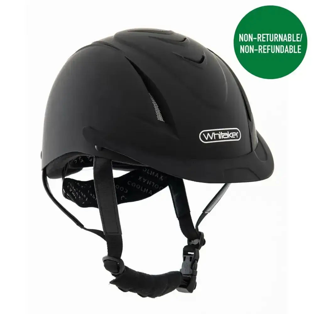 Black john whitaker nrg riding helmet with matte finish and ventilation slots for adjustable riding comfort