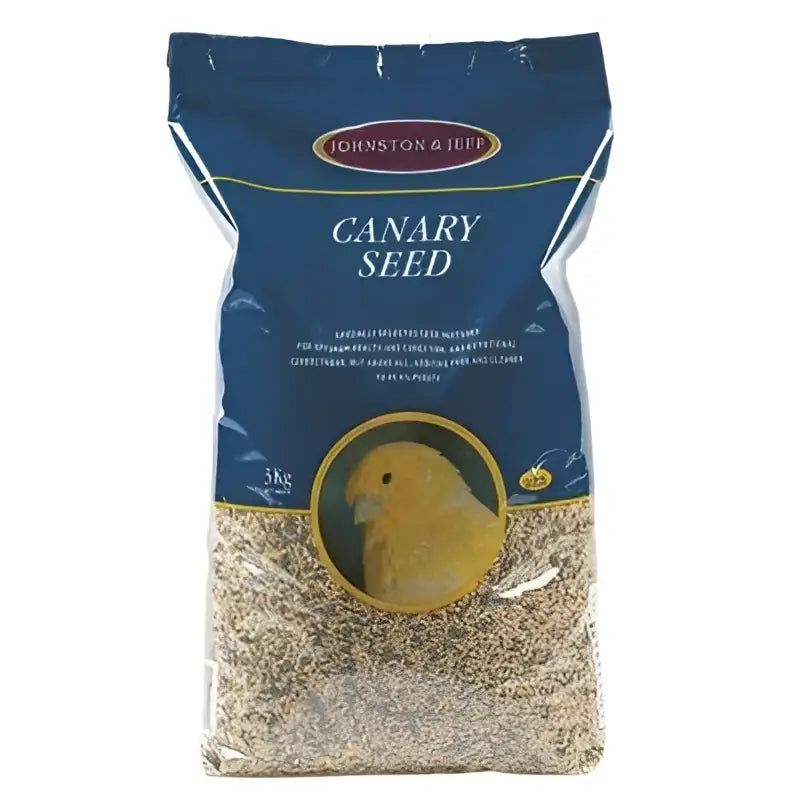 Johnston & jeff canary favourite mix 3 kg plain canary seed in blue bag with yellow bird window for pet birds