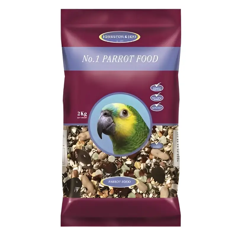 Johnston & jeff no 1 parrot food 2 kg in maroon and blue pack with brazilian green and yellow macaw features mixed seeds and pellets