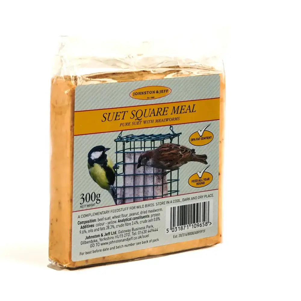 Johnston and jeff suet blocks with mealworm 24x300g pure suet square meal in clear plastic packaging