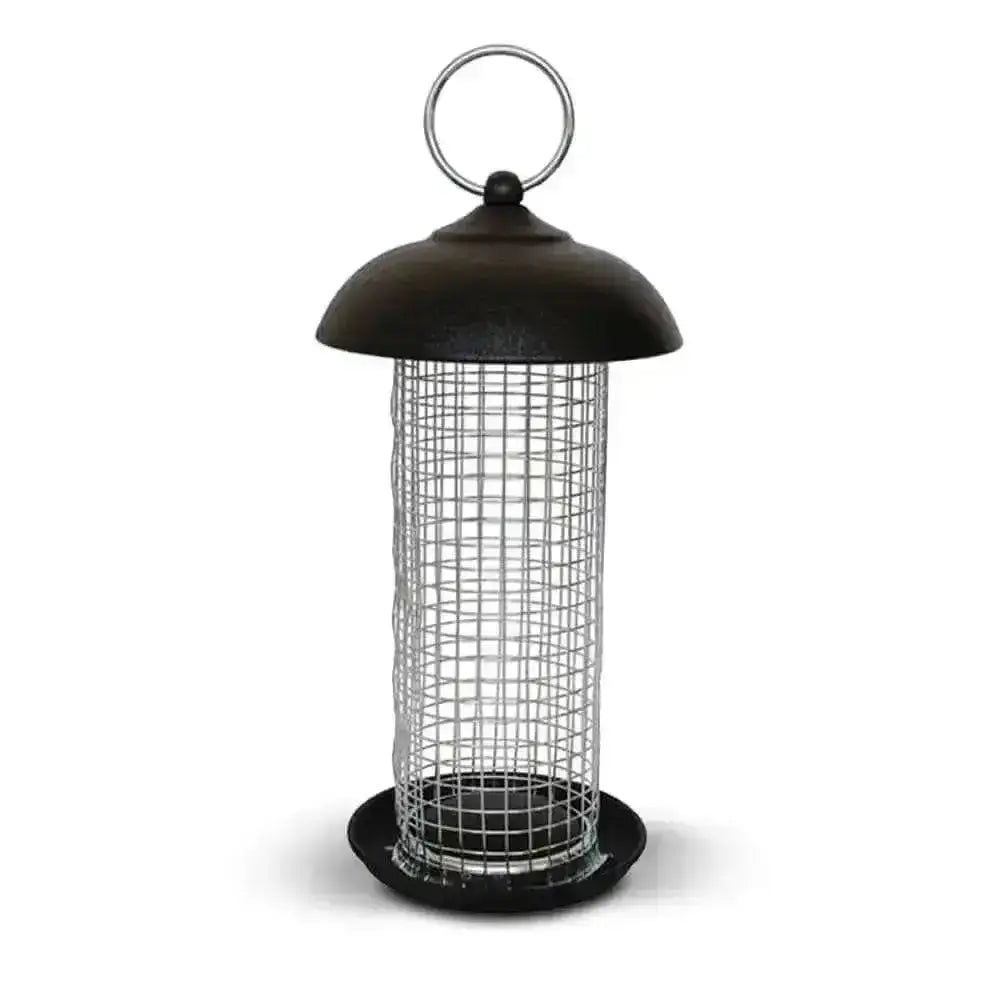 Black metal jeff wild bird peanut feeder with wire mesh body and dome top for wild bird peanut feeding