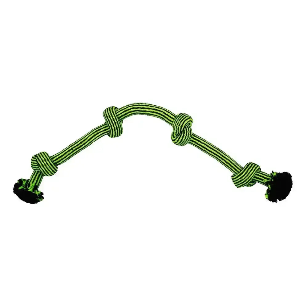 Jolly Pets Knot-N-Chew 4 knot rope dog toy in green and black with traditional braided design to withstand rough playtime