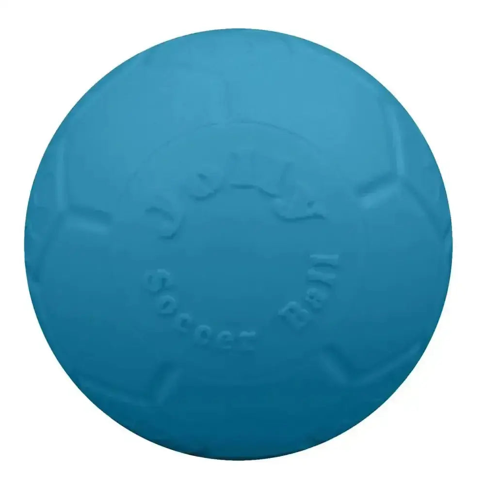 A solid teal-colored rubber jolly pets soccer ball with textured surface and embossed panels jolly soccer ball blue