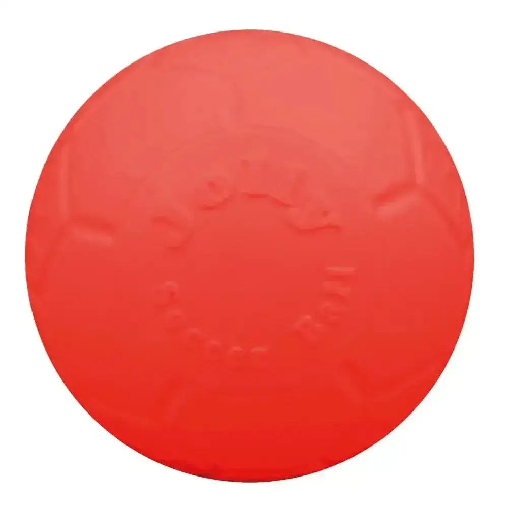Bright red round rubber ball with embossed patterns jolly pets jolly soccer ball orange made for playful fun