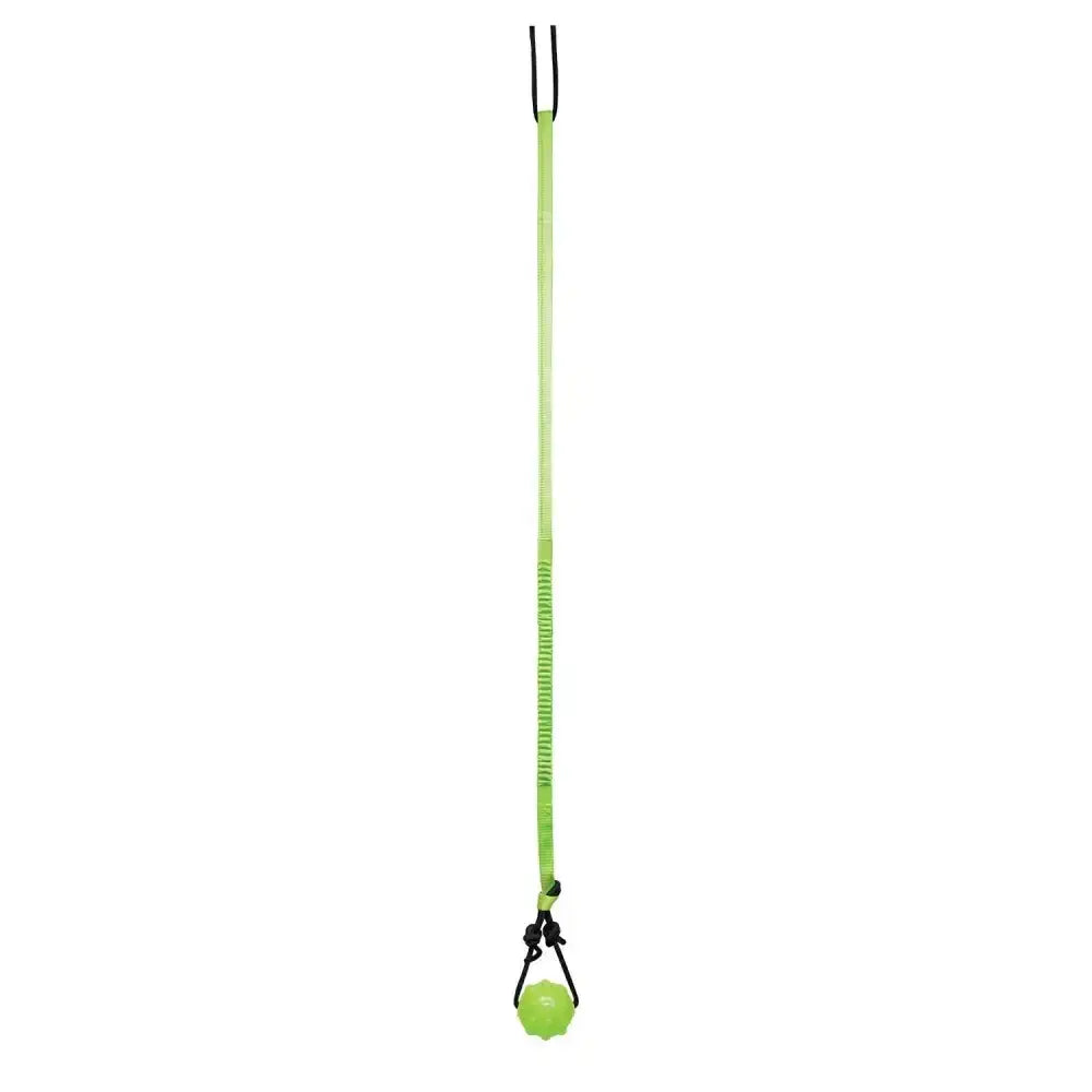 Bright lime green jolly pets tree tugger with textured ball for solo play time and fun dog toy