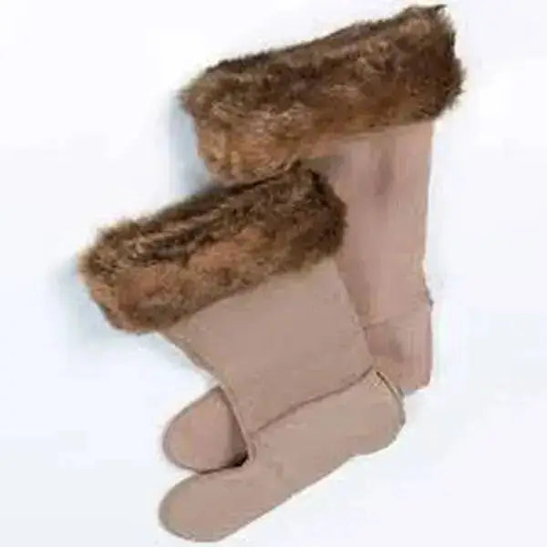 Beige leather country boots with brown faux fur trim featuring togs fur boot liners for cozy warmth