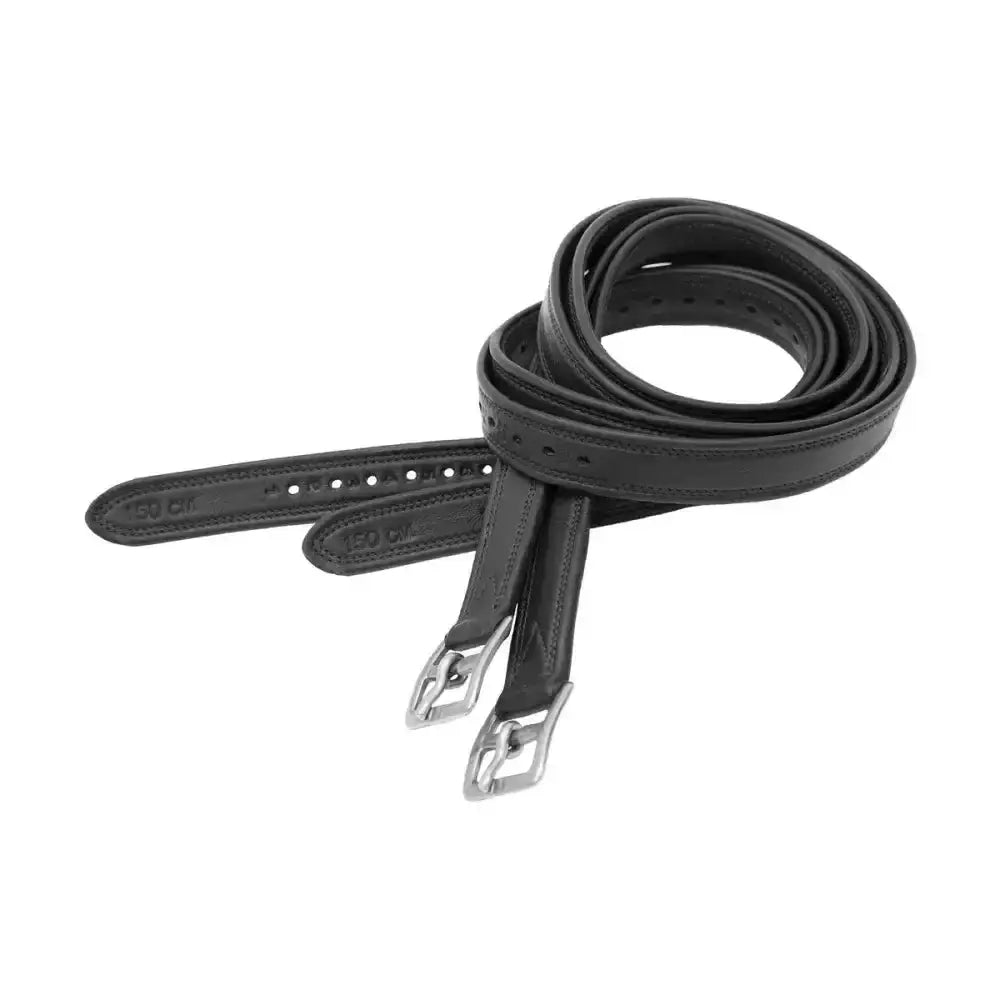 Black leather kieffer elefant soft stitched stirrup leathers with silver double metal buckles for horse riding