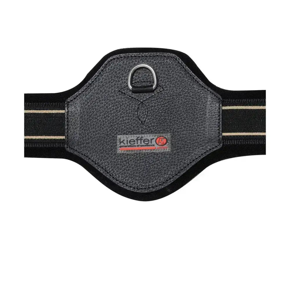 Black kieffer equiconnect girth dog harness with textured fabric, elastic straps, and big roller buckles detail