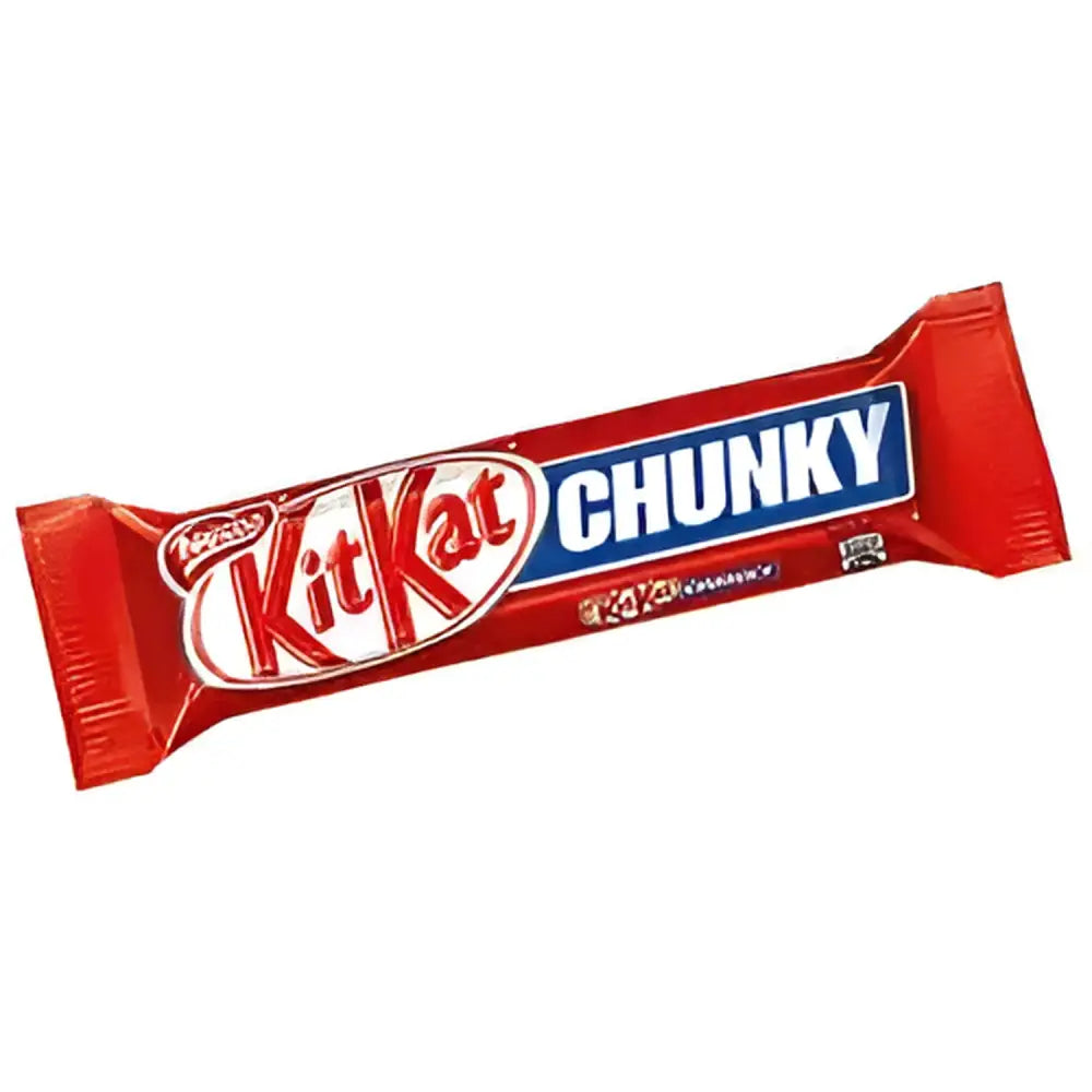 Red wrapped kitkat chunky bar with blue and white logo perfect for tuck shop snacks or quick chocolate treats