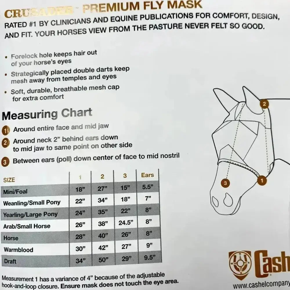 Premium elite cashel crusader fly mask with breathable mesh cap and adjustable strap for horse comfort and protection