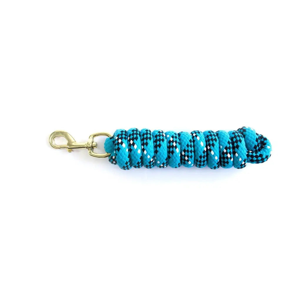 Km elite cotton double braided leadrope 7ft in vibrant turquoise and black with gold metal clip high quality double braided rope