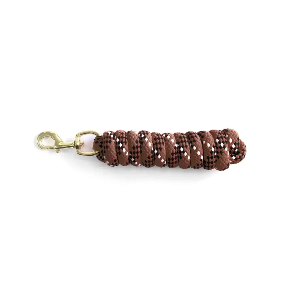 Km elite cotton double braided 7ft leadrope in brown with black white diamond pattern and gold clasp high quality double braided
