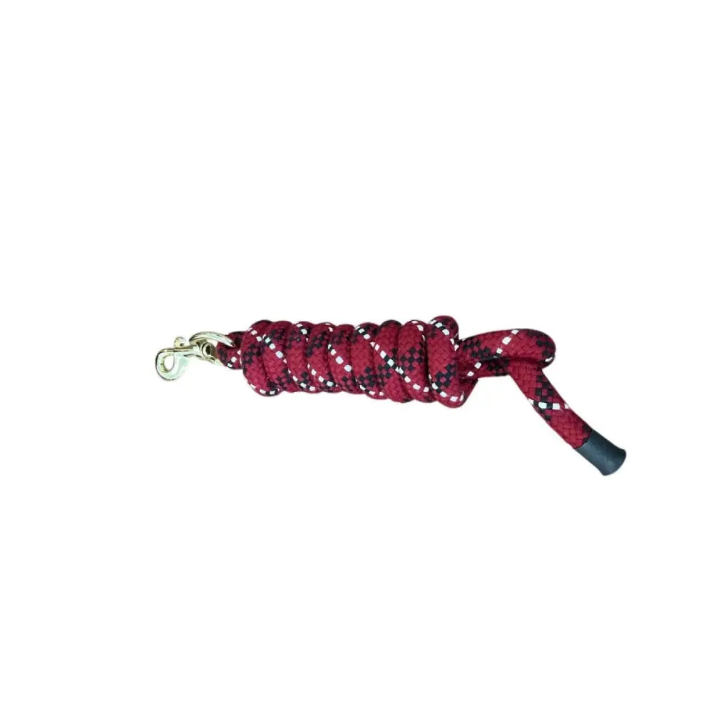 Maroon and black checkered elite cotton double braided leadrope 7ft with silver metal clip for horse handling