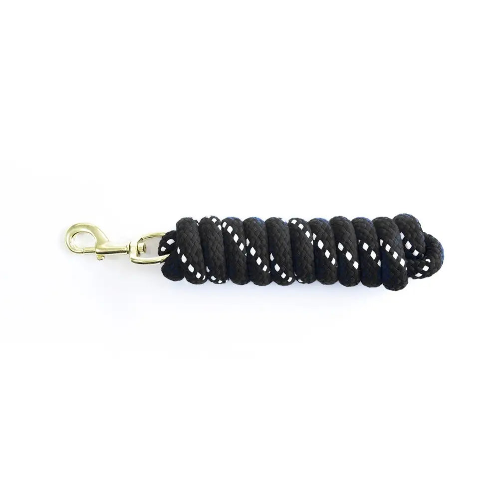 Km elite cotton double braided leadrope 7ft black with white reflective diamonds and gold metal clip high quality double braided