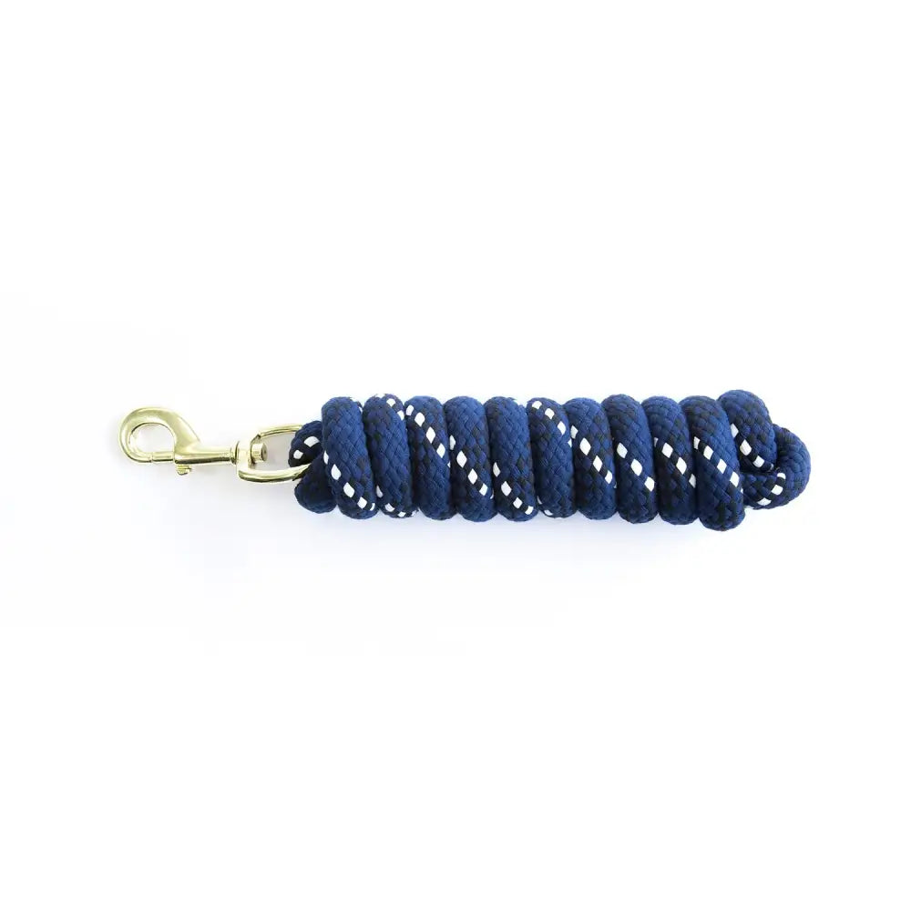 Navy blue km elite cotton double braided leadrope with white diamond pattern and gold-tone metal clip 7ft high quality