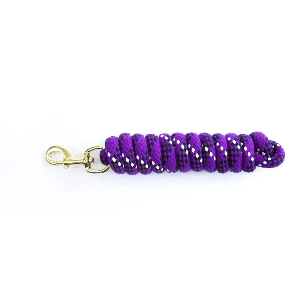 Purple km elite cotton double braided leadrope 7ft with reflective white diamonds and gold metal clip high quality double braided