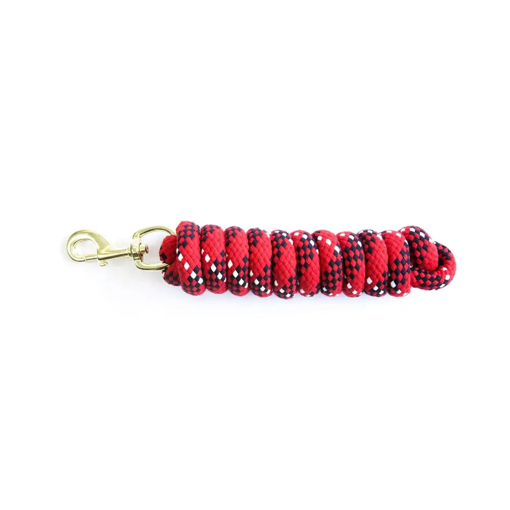 Km elite cotton double braided 7ft leadrope in red and black checkered pattern with gold-tone metal clip
