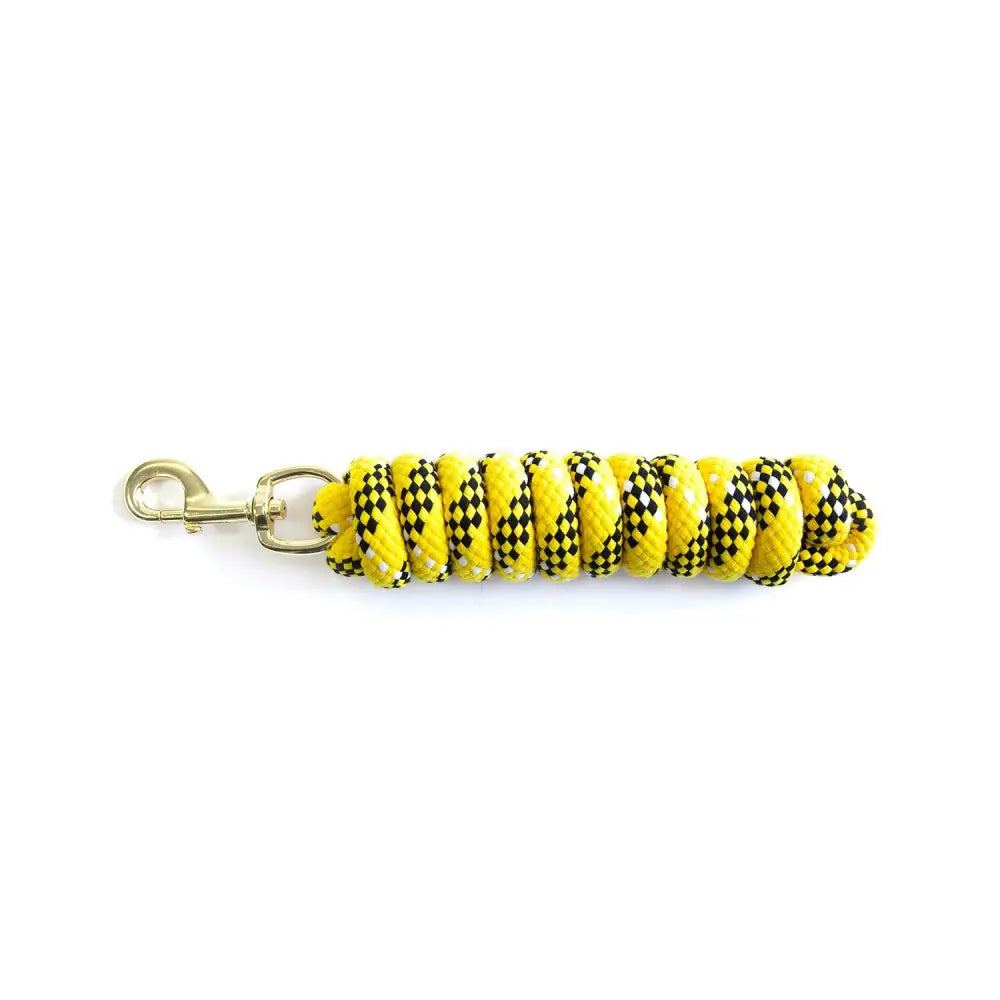 Yellow and black checkered km elite cotton double braided leadrope 7ft with gold-toned metal clasp and high quality finish