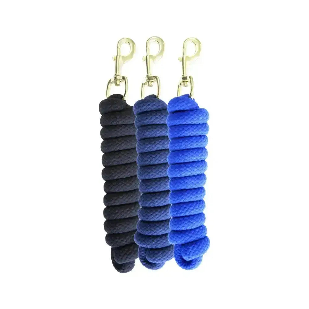 Three km elite cotton double braided leadropes in black navy blue and bright blue with gold clips high quality double braided