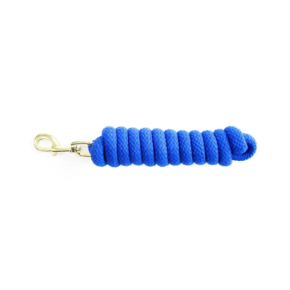 Bright blue km elite cotton double braided leadrope 7ft with gold toned clip high quality double braided horse lead