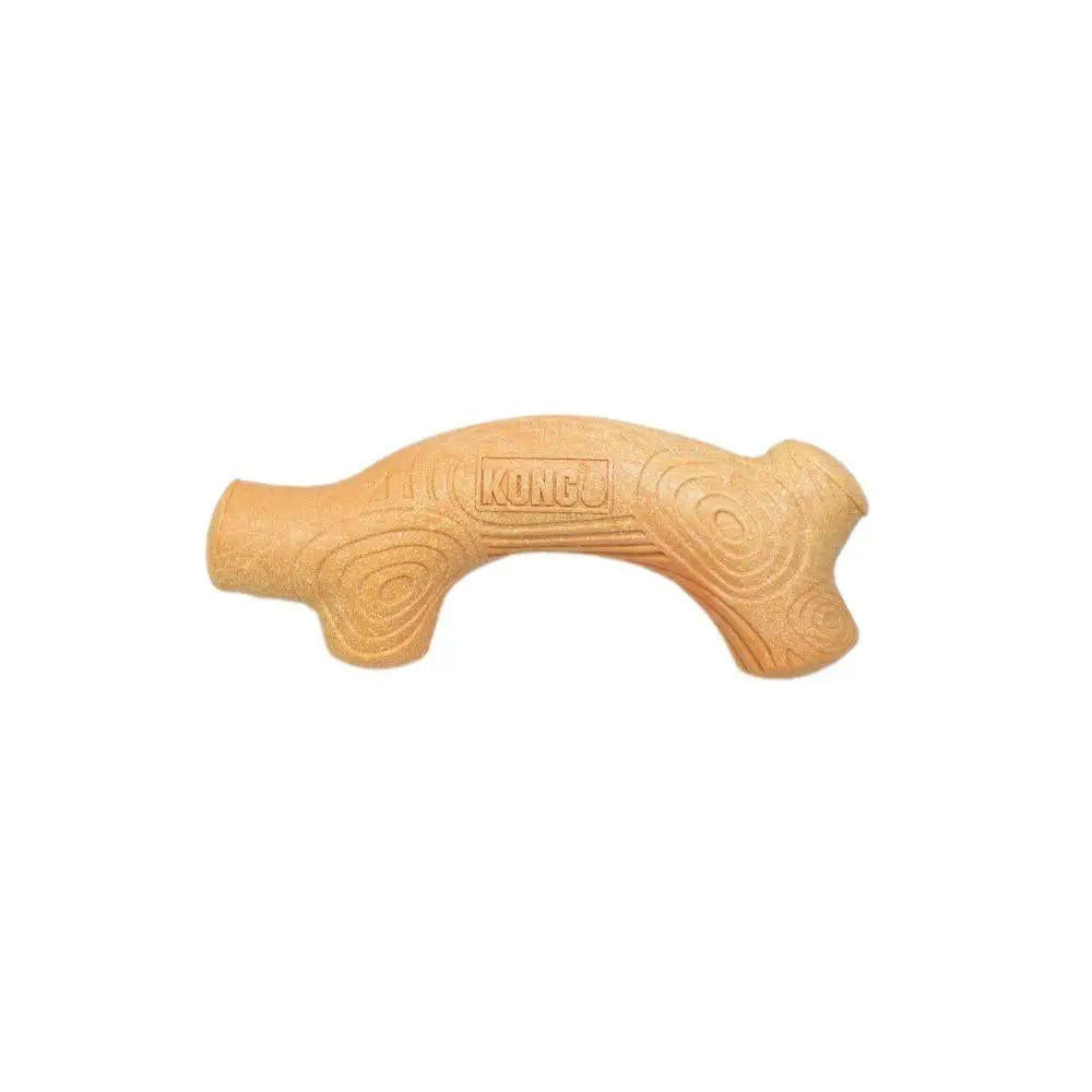 Tan textured kong chewstix chewstix stick medium dog toy shaped like a log with bacon scent and wood grain patterns